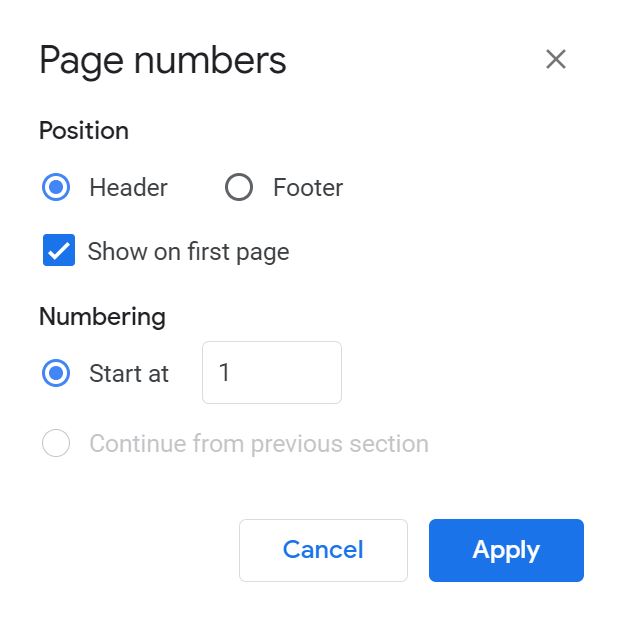 Add Page Numbers in Google Docs