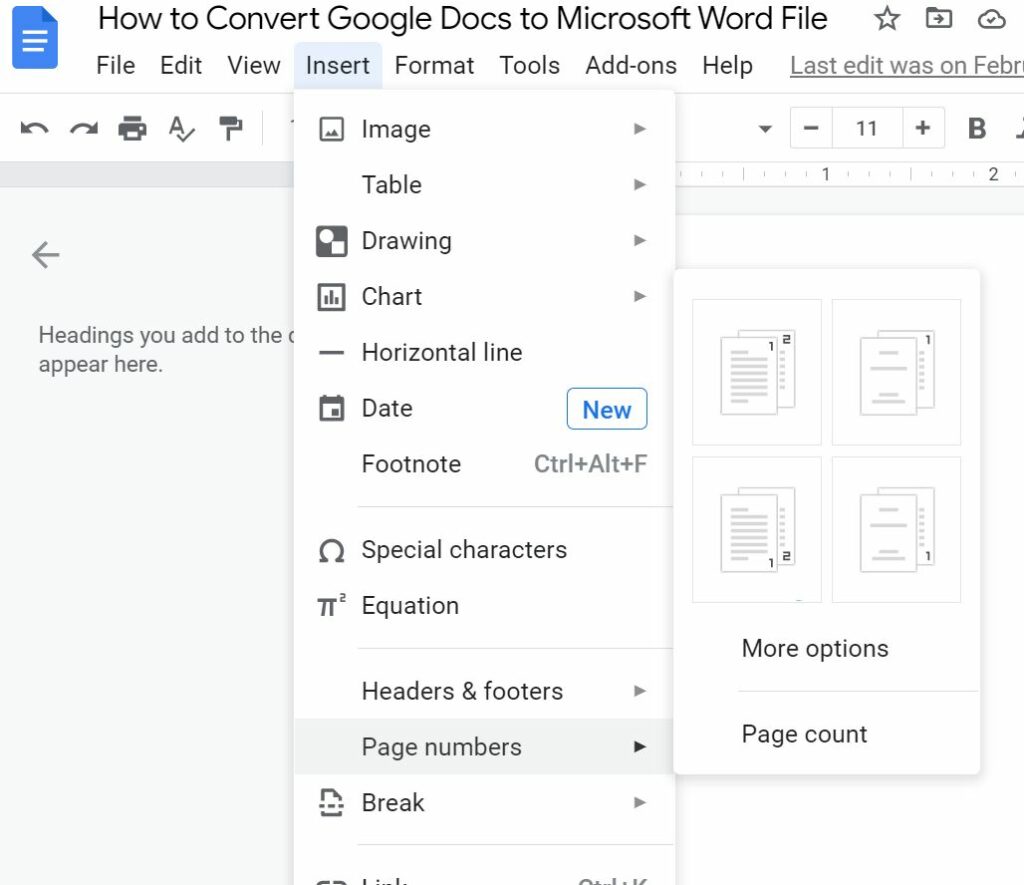 How to Add Page Numbers in Google Docs