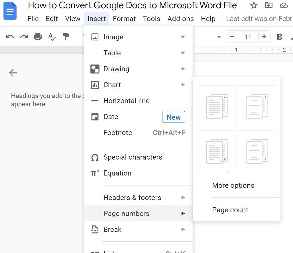 How To Add Page Numbers In Google Docs