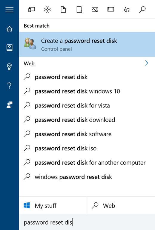 Password reset disk