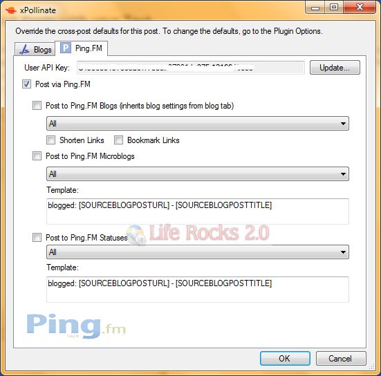 Ping.fm settings in Xpollinate