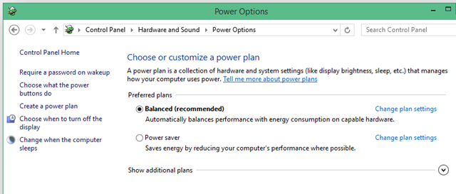 Power options