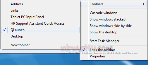Quick launch toolbar
