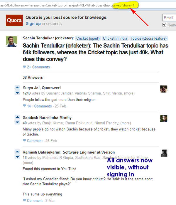 Quora Answers visible