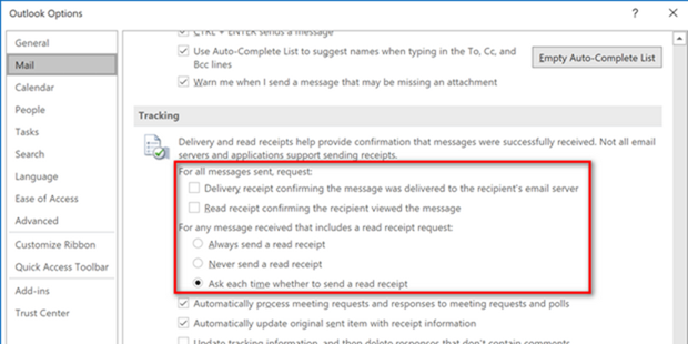 how to add read receipt in outlook toolbar