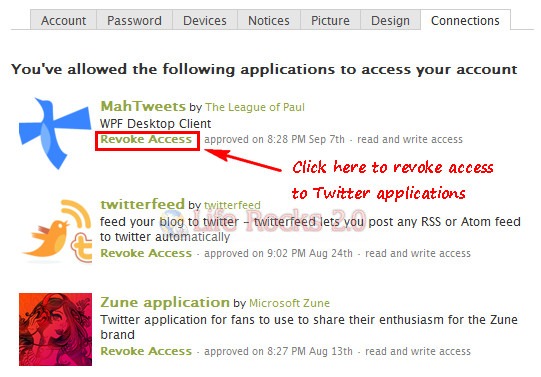 Revoke access to Twitter Applications
