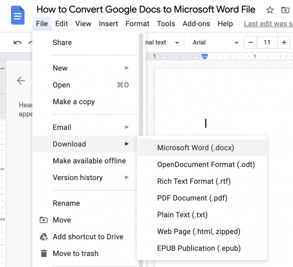 Convert Google Docs to Microsoft Word 