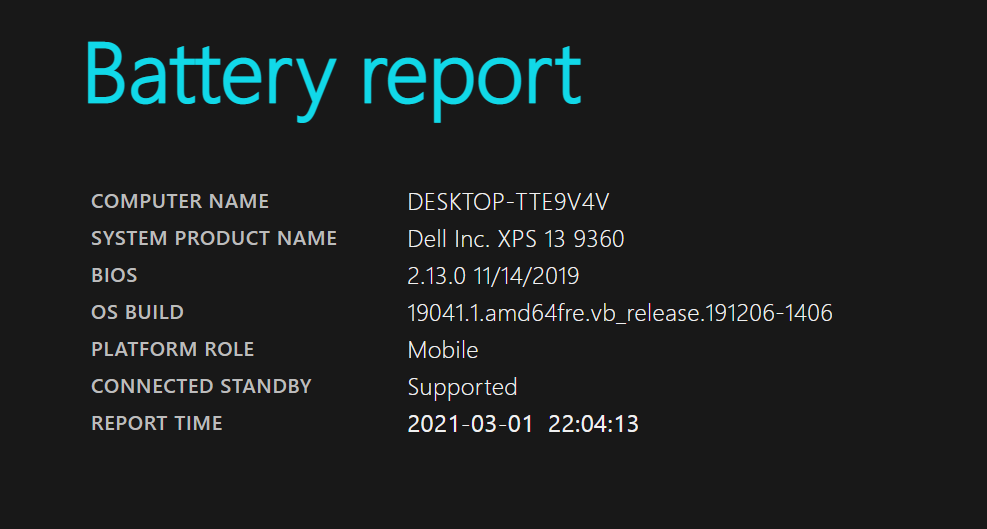 Check Battery Cycles in Windows 10