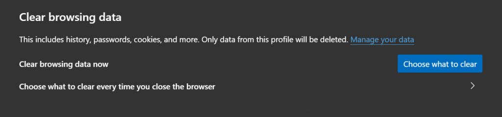 Clear Browsing Data on Microsoft Edge