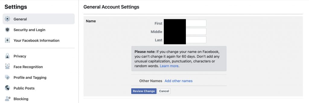 Change your Facebook Name