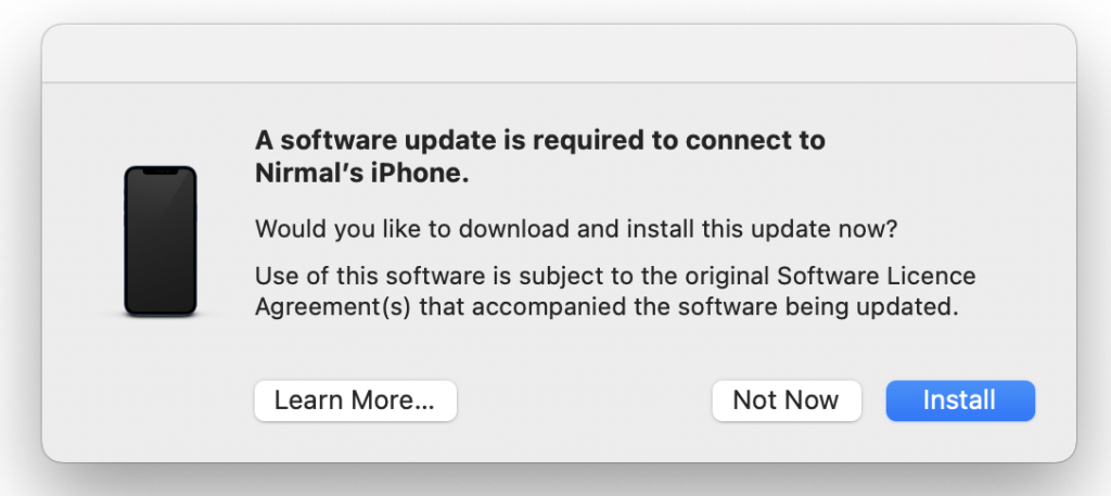 Software update is required to connect to your iOS device