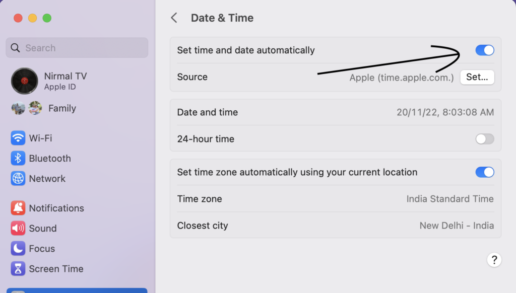 Set Date and Time in macOS