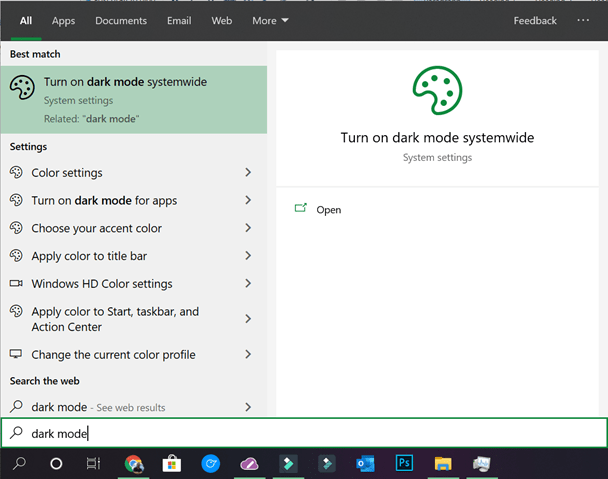 Enable Dark Mode on Windows 10