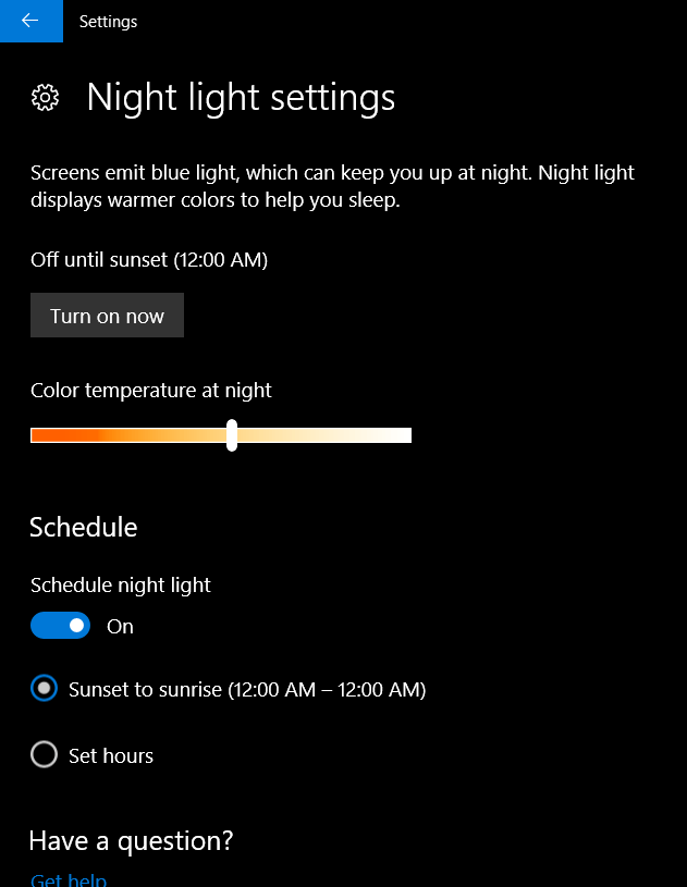 Enable Night Light Mode in Windows 10