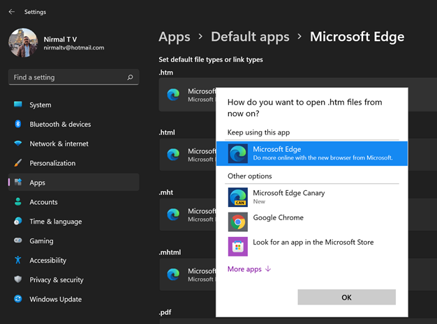Change the Default Browser in Windows 11