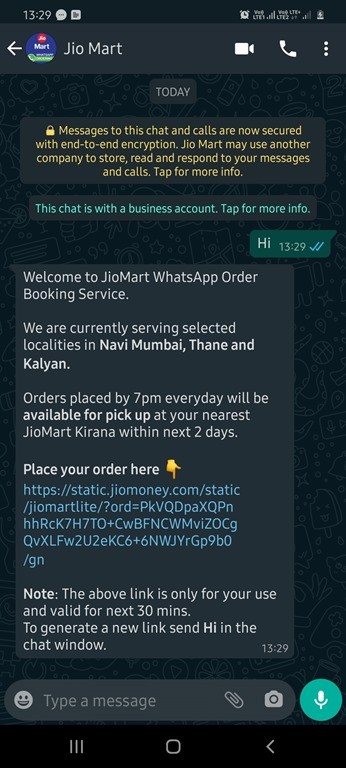 Buy Product from JioMart using WhatsApp
