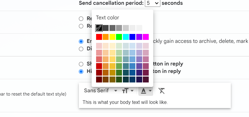 font and style in Gmail