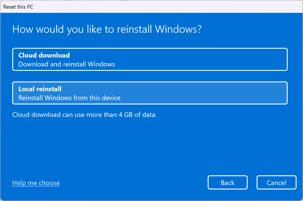 Factory Reset Windows 11