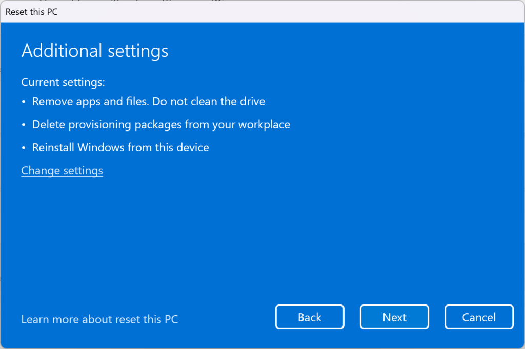 Factory Reset Windows 11