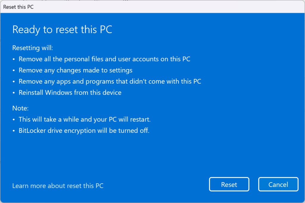 Factory Reset Windows 11