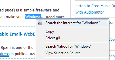 Search from context menu