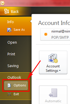 Select Outlook Options