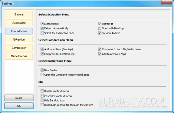 Settings for Bandizip