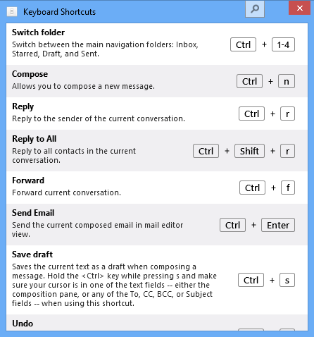 mailbird keyboard shortcuts