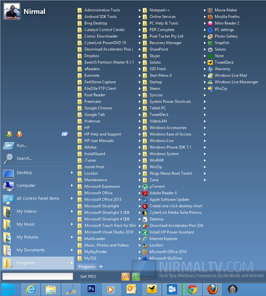 Start menu Windows 8