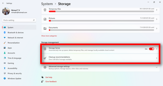 Storage sense