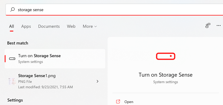 Enable Storage Sense in Windows 11