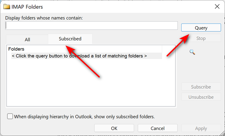 outlook cannot synchronise subscribed folders