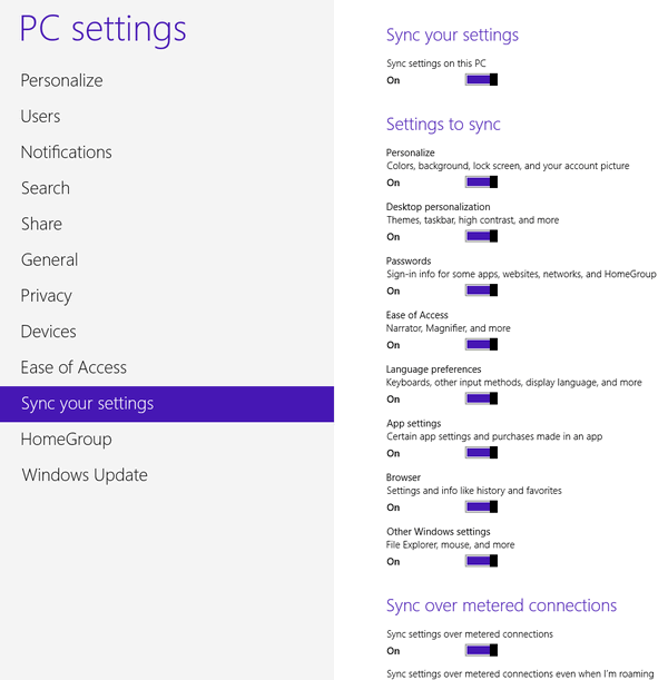 Sync settings