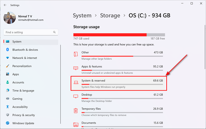 Reserved Storage in Windows 11
