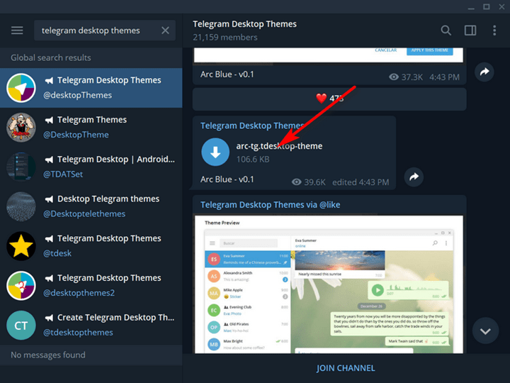 Install Themes on Telegram Desktop