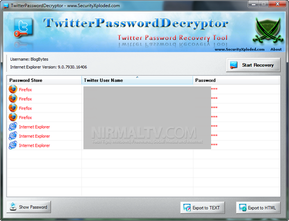 Twitter Password decryptor