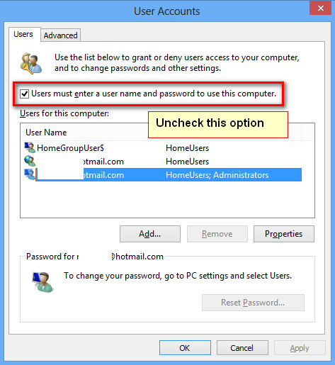 How to Automatically Log On to Windows 8