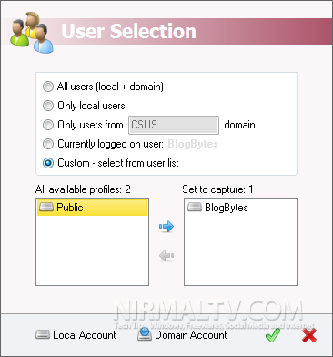 User account selection