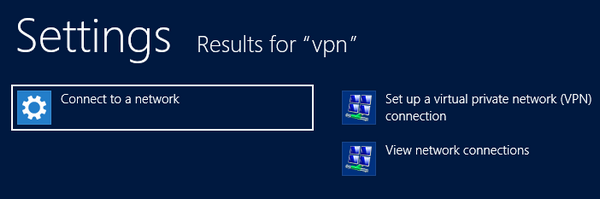 VPN start screen search
