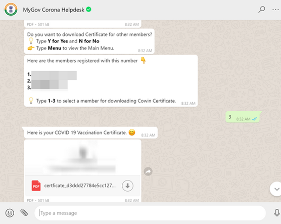 Covid-19 Vaccination Certificate on WhatsApp