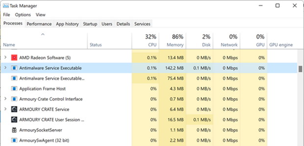 task manager antimalware service executable