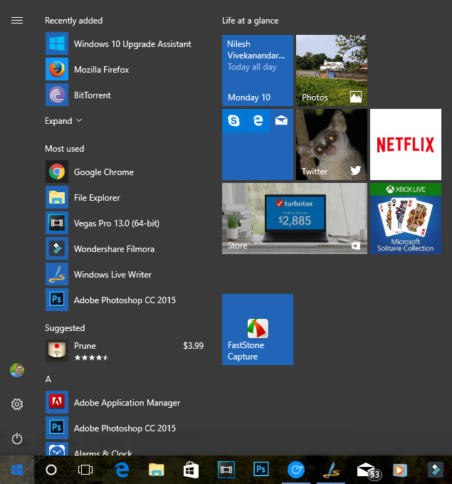 Start menu folders