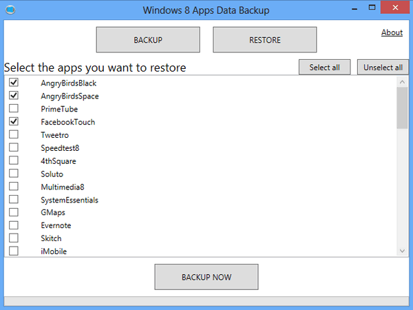 Windows 8 app data backup