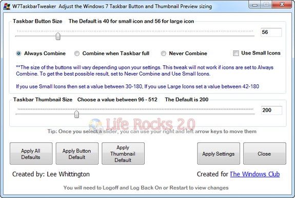 Windows 7 taskbar tweaker