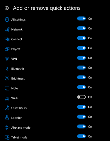 add or remove quick settings