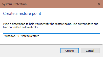 create system restore