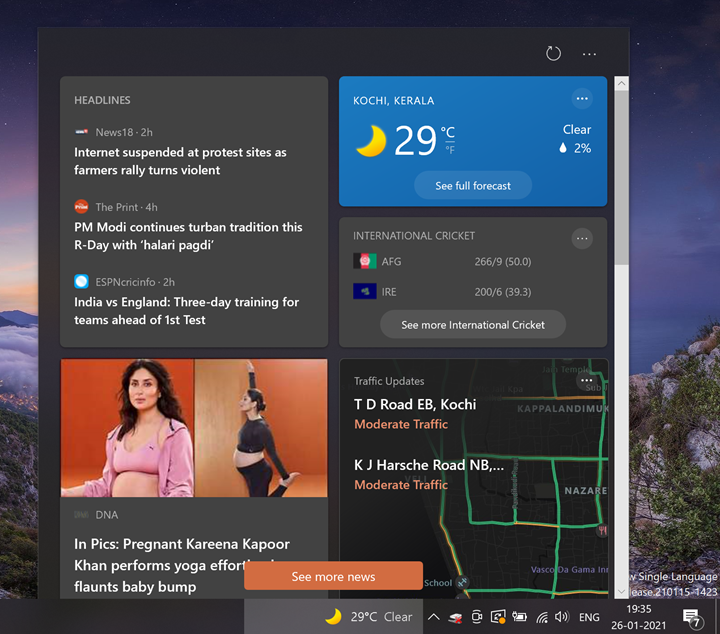 News and Interests Button in Taskbar