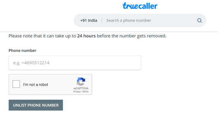 Unlist Phone Number from Truecaller