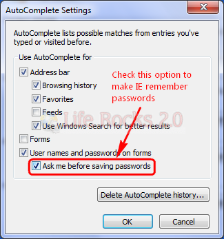 make IE remember passwords