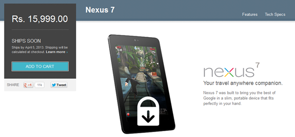 nexus7 on Google Play India